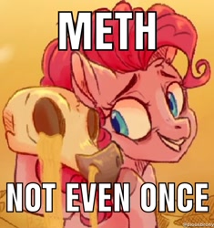 Size: 1130x1200 | Tagged: safe, artist:yomitai, edit, imported from derpibooru, pinkie pie, caption, dead, desert, desert sun madness, image macro, meme, movie reference, public service announcement, scene interpretation, skull