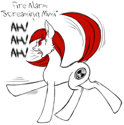 Size: 1024x1034 | Tagged: safe, artist:ravvij, imported from derpibooru, oc, oc only, oc:fire alarm, oc:screaming mimi, earth pony, object pony, original species, pony, alarm, cheek fluff, cute, dock, ear fluff, eye, eyes, female, fire alarm, fire alarm pony, flailing, funny, heat, mane, mare, meanie, open mouth, ponified, raised hoof, raised leg, raised tail, red, running, screaming, simple background, smoke, solo, tail, tongue out, transparent background, waving, white, wide eyes, yelling