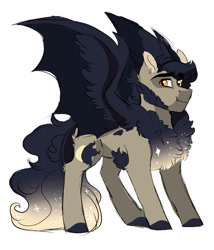 Size: 3000x3500 | Tagged: safe, artist:scarletskitty12, imported from derpibooru, oc, oc only, oc:krowe, hybrid, bat wings, chest fluff, interspecies offspring, male, offspring, parent:discord, parent:princess celestia, parents:dislestia, sideburns, simple background, solo, stallion, white background