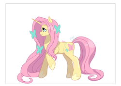 Size: 1600x1146 | Tagged: safe, artist:apricity03, imported from derpibooru, fluttershy, pony, leak, spoiler:g5, female, fluttershy (g5 concept leak), fluttershy (g5), g5, g5 concept leak style, g5 concept leaks, long mane, mare, raised hoof, simple background, solo, unicorn fluttershy, white background