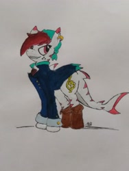 Size: 3120x4160 | Tagged: safe, artist:mystic bolt, imported from derpibooru, oc, oc only, oc:mystic bolt, original species, shark pony, clothes, pirate, solo, traditional art