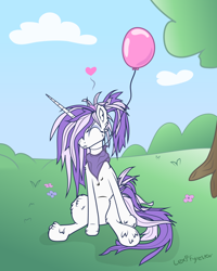 Size: 1024x1279 | Tagged: safe, artist:lexifyrestar, imported from derpibooru, oc, oc only, oc:lexi fyrestar, pony, :3, balloon, eyes closed, happy, mouth hold, neckerchief, sitting, smiling, solo