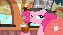 Size: 1280x720 | Tagged: safe, edit, edited screencap, imported from derpibooru, screencap, pinkie pie, earth pony, pony, mmmystery on the friendship express, an egg being attacked by sperm, bubble pipe, deerstalker, egg cell, female, hat, mare, pipe, solo, spermatozoon