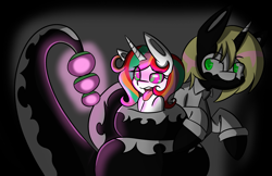 Size: 2665x1731 | Tagged: safe, artist:askhypnoswirl, imported from derpibooru, oc, oc only, lamia, original species, unicorn, ahegao, clothes, coils, glowing tail, horn, hypnosis, kaa eyes, lab coat, mind control, open mouth, swirly eyes, unicorn oc