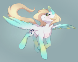 Size: 540x435 | Tagged: safe, artist:lightning-stars, artist:ls_skylight, imported from derpibooru, oc, oc only, pegasus, pony, blue background, cutie mark, female, looking back, music notes, simple background, solo, wings