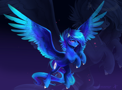 Size: 7600x5627 | Tagged: safe, artist:wilvarin-liadon, imported from derpibooru, oc, oc only, oc:north star, pegasus, pony, absurd resolution, commission, flying, grin, male, smiling, solo, spread wings, stallion, unshorn fetlocks, wings, zoom layer