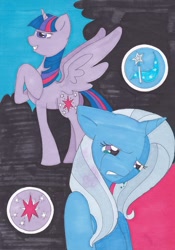 Size: 672x960 | Tagged: safe, artist:alicecherie, imported from derpibooru, trixie, twilight sparkle, alicorn, female, lesbian, princess trixie sparkle, sad, shipping, twilight sparkle (alicorn), twixie