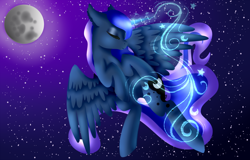 Size: 1024x654 | Tagged: safe, artist:blocksy-art, imported from derpibooru, princess luna, pony, female, magic, moon, night, solo