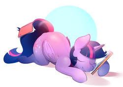 Size: 3966x2814 | Tagged: safe, artist:b-epon, imported from derpibooru, twilight sparkle, alicorn, pony, abstract background, book, bookhorse, cute, eyes closed, female, folded wings, high res, mare, misleading thumbnail, sleeping, solo, that pony sure does love books, the ass was fat, twiabetes, twibutt, twilight sparkle (alicorn)