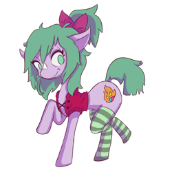 Size: 1300x1300 | Tagged: safe, artist:skeletonburglar, imported from derpibooru, oc, oc only, oc:misty pond, earth pony, pony, clothes, female, mare, simple background, smiling, socks, solo, striped socks, white background