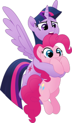 Size: 4729x8068 | Tagged: safe, artist:jhayarr23, imported from derpibooru, pinkie pie, twilight sparkle, alicorn, pony, my little pony: the movie, absurd resolution, cute, diapinkes, female, holding a pony, mare, simple background, transparent background, twiabetes, twilight sparkle (alicorn), vector