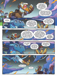 Size: 768x1024 | Tagged: safe, artist:tonyfleecs, idw, imported from derpibooru, flash magnus, meadowbrook, rockhoof, stygian, dragon, earth pony, pegasus, pony, unicorn, legends of magic, spoiler:comic, spoiler:comiclom10, comic, female, male, mare, official comic, preview, royal legion, stallion