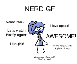 Size: 600x500 | Tagged: safe, artist:rawrienstein, imported from derpibooru, applejack, rainbow dash, ask nerd dash, equestria girls, appledash, female, ideal gf, lesbian, meme, narcissism, nerd, shipping