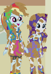 Size: 342x492 | Tagged: safe, artist:thedarkpony, edit, edited screencap, imported from derpibooru, screencap, rainbow dash, rarity, equestria girls, pinkie on the one, rainbow rocks, clothes, compression shorts, female, mud, mud edit, muddy, wet and messy