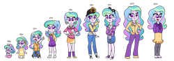 Size: 3400x1200 | Tagged: safe, artist:carouselunique, imported from derpibooru, princess celestia, equestria girls, '90s, 60's fashion, 60s, 70's fashion, 70s, 80's fashion, 80s, 90's fashion, age progression, baby, blazer, canterlot city, cewestia, converse, elderly, female, freshman, future, history, momlestia, older, past, principal celestia, shoes, simple background, teenager, transparent background, younger