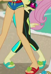 Size: 1080x1561 | Tagged: safe, imported from derpibooru, screencap, fluttershy, equestria girls, equestria girls series, forgotten friendship, clothes, cropped, feet, female, flip-flops, geode of fauna, legs, magical geodes, pictures of legs, sandals, swimsuit, toes