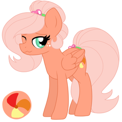 Size: 2200x2200 | Tagged: safe, artist:mississippikite, imported from derpibooru, oc, oc only, oc:honey gossip, pegasus, pony, female, mare, offspring, one eye closed, parent:big macintosh, parent:fluttershy, parents:fluttermac, simple background, solo, white background, wink