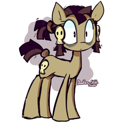 Size: 1280x1280 | Tagged: safe, artist:lilboulder, imported from derpibooru, oc, oc only, oc:thana hex, earth pony, pony, bags under eyes, female, mare, ponytail, skull, solo