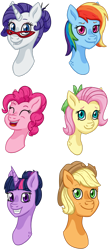 Size: 600x1380 | Tagged: safe, artist:becca-the-baka, imported from derpibooru, applejack, fluttershy, pinkie pie, rainbow dash, rarity, twilight sparkle, alternate hairstyle, bandana, bust, hair bun, mane six, older, short hair, simple background, transparent background