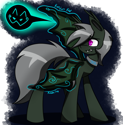 Size: 2441x2471 | Tagged: safe, artist:askhypnoswirl, imported from derpibooru, oc, oc only, oc:maraco arco, bat pony, pony, bat ponified, bat pony oc, fangs, glow, glowing, possession, race swap, simple background, transparent background