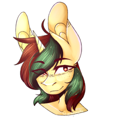 Size: 1500x1600 | Tagged: safe, artist:stupidpumpkin, imported from derpibooru, oc, oc only, oc:northern spring, unicorn, big ears, bust, female, freckles, simple background, solo, transparent background