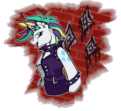 Size: 2596x2387 | Tagged: safe, artist:stormblaze-pegasus, imported from derpibooru, rarity, pony, unicorn, it isn't the mane thing about you, abstract background, alternate hairstyle, bracelet, clothes, ear piercing, earring, female, jacket, jewelry, leather jacket, mare, open mouth, piercing, punk, raripunk, simple background, solo, spiked wristband, studded bracelet, transparent background, wristband