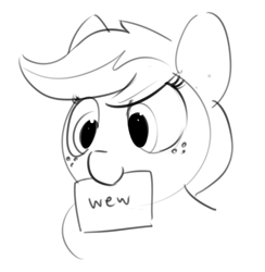 Size: 720x738 | Tagged: safe, artist:dimfann, imported from derpibooru, applejack, earth pony, pony, bust, cowboy hat, cute, female, grayscale, hat, jackabetes, mare, monochrome, mouth hold, nom, portrait, raised eyebrow, reaction image, simple background, sketch, smiling, smirk, solo, wew, white background
