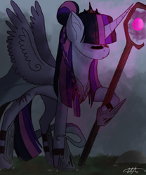 Size: 1000x1200 | Tagged: safe, artist:lxxjunebugxxl, imported from derpibooru, twilight sparkle, alicorn, pony, alternate hairstyle, braid, female, magic staff, solo, staff, twilight sparkle (alicorn)