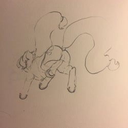 Size: 1280x1280 | Tagged: safe, artist:greyscaleart, imported from derpibooru, applejack, pony, butt, female, monochrome, plot, solo, traditional art
