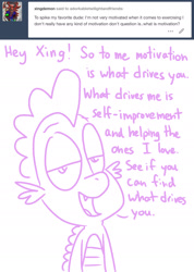 Size: 1280x1801 | Tagged: safe, artist:adorkabletwilightandfriends, imported from derpibooru, spike, dragon, ask adorkable twilight, ask adorkable twilight and friends, ask, male, motivation, motivational speech, solo, tumblr