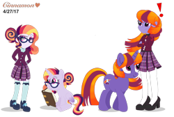 Size: 4096x2750 | Tagged: safe, artist:cinnamon-swirls, imported from derpibooru, oc, oc only, oc:amara sparkle, oc:daybreak shine, alicorn, pony, unicorn, equestria girls, alicorn oc, book, clothes, crossed arms, crystal prep academy uniform, exclamation point, glasses, human ponidox, magical lesbian spawn, offspring, parent:sunset shimmer, parent:twilight sparkle, parents:sunsetsparkle, school uniform, self ponidox, simple background, transparent background