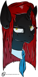 Size: 1600x3183 | Tagged: safe, artist:obscuredragone, imported from derpibooru, oc, oc only, oc:blaze shadow, broken horn, bust, dark, eye scar, glowing eyes, golden eyes, looking at you, red and black oc, red mane, scar, simple background, solo, stare, transparent background, yellow eyes