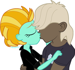 Size: 1024x956 | Tagged: safe, artist:crazybonbun, imported from derpibooru, dumbbell, lightning dust, human, equestria girls, duo, equestria girls-ified, female, kiss on the lips, kissing, lightningbell, male, shipping, straight