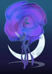 Size: 736x1051 | Tagged: safe, artist:davidzmind, imported from derpibooru, princess luna, alicorn, pony, eyes closed, female, glowing horn, impossibly long mane, long mane, mare, solo