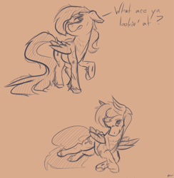 Size: 1897x1946 | Tagged: safe, artist:surcouff, imported from derpibooru, scootaloo, pegasus, pony, bite mark, bruised, female, long tail, lying down, mare, older, older scootaloo, on side, side, sketch, text, unshorn fetlocks