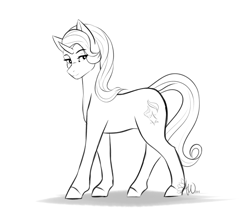 Size: 2228x1981 | Tagged: safe, artist:fairdahlia, imported from derpibooru, starlight glimmer, pony, unicorn, female, mare, monochrome, simple background, sketch, solo, white background