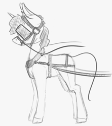 Size: 709x801 | Tagged: safe, artist:the-earliest-light, imported from derpibooru, unicorn, bit, blinders, bridle, harness, horse collar, solo, tack