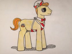 Size: 1641x1241 | Tagged: artist needed, source needed, safe, imported from derpibooru, crystal pony, pony, background pony, baker, bowtie, cutie mark, male, solo, stallion, sugar glass, traditional art, unnamed character, unnamed pony