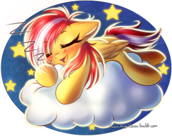 Size: 2286x1810 | Tagged: safe, artist:chaosangeldesu, imported from derpibooru, oc, oc only, pony, cloud, commission, drool, on a cloud, simple background, sleeping, snoring, solo, stars, transparent background, zzz