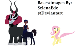 Size: 1722x1041 | Tagged: safe, artist:selenaede, imported from derpibooru, fluttershy, lord tirek, centaur, base used, crossover, disney, fantasia, fear, friends, group, scared, sunflower