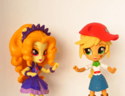 Size: 658x508 | Tagged: safe, artist:whatthehell!?, imported from derpibooru, adagio dazzle, applejack, equestria girls, animated, baseball cap, boots, bracelet, cap, clothes, cute, dancing, denim skirt, doll, equestria girls minis, hat, irl, jewelry, photo, shoes, skirt, stop motion, toy