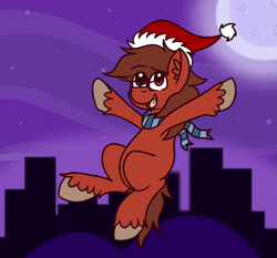 Size: 3055x2845 | Tagged: safe, artist:grayscaletd, deleted from derpibooru, imported from derpibooru, oc, oc only, oc:rusty wires, christmas, clothes, cute, holiday, implied trampoline, night, scarf, solo