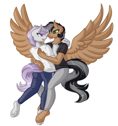 Size: 5049x5393 | Tagged: safe, artist:amazing-artsong, imported from derpibooru, oc, oc only, oc:artsong, oc:thespia, anthro, absurd resolution, female, lesbian, oc x oc, shipping, simple background, spread wings, tongue out, transparent background, wings