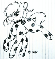 Size: 1224x1305 | Tagged: safe, artist:doux-ameri, imported from derpibooru, oc, oc only, oc:mia-chan, earth pony, pony, female, lined paper, mare, miraculous ladybug, monochrome, solo, traditional art