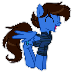 Size: 879x885 | Tagged: safe, artist:lnspira, imported from derpibooru, oc, oc only, oc:mcminetube, pegasus, pony, clothes, eyes closed, male, open mouth, shirt, simple background, solo, stallion, transparent background