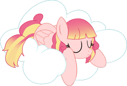 Size: 1395x943 | Tagged: safe, artist:cr0nch, imported from derpibooru, oc, oc only, pegasus, pony, base used, cloud, eyes closed, female, hooves, lying on a cloud, mare, on a cloud, prone, simple background, sleeping, solo, transparent background, wings