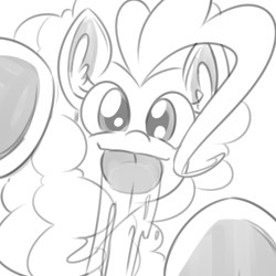 Size: 500x500 | Tagged: dead source, safe, artist:reiduran, imported from derpibooru, pinkie pie, earth pony, pony, breaking the fourth wall, cute, diapinkes, female, licking, licking the fourth wall, looking at you, mare, monochrome, screen lick, silly, silly pony, simple background, sketch, solo, tongue out, white background