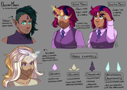 Size: 1386x980 | Tagged: safe, artist:hazurasinner, imported from derpibooru, oc, oc only, oc:princess radiance, oc:starchaser, oc:umbra, human, hybrid, elf ears, humanized, humanized oc, interspecies offspring, magic, magical lesbian spawn, offspring, parent:discord, parent:pinkie pie, parent:princess celestia, parent:twilight sparkle, parents:dislestia, parents:twinkie, unicorns as elves, watermark