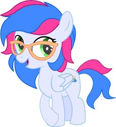 Size: 5548x6080 | Tagged: safe, artist:cyanlightning, imported from derpibooru, oc, oc only, oc:azure lightning, pegasus, pony, .svg available, absurd resolution, female, filly, folded wings, glasses, open mouth, simple background, solo, transparent background, vector