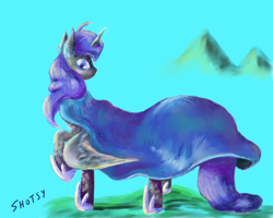 Size: 3000x2400 | Tagged: safe, artist:shotsyshotsy, imported from derpibooru, oc, oc only, alicorn, pony, cloak, clothes, high res, mountain, solo